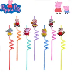 10pcs/set Anime Character Peppa Pig Straws  Reusable Kawaii Lilo&Stitch Kids Birthday Party Decoration Supplies Holiday gifts