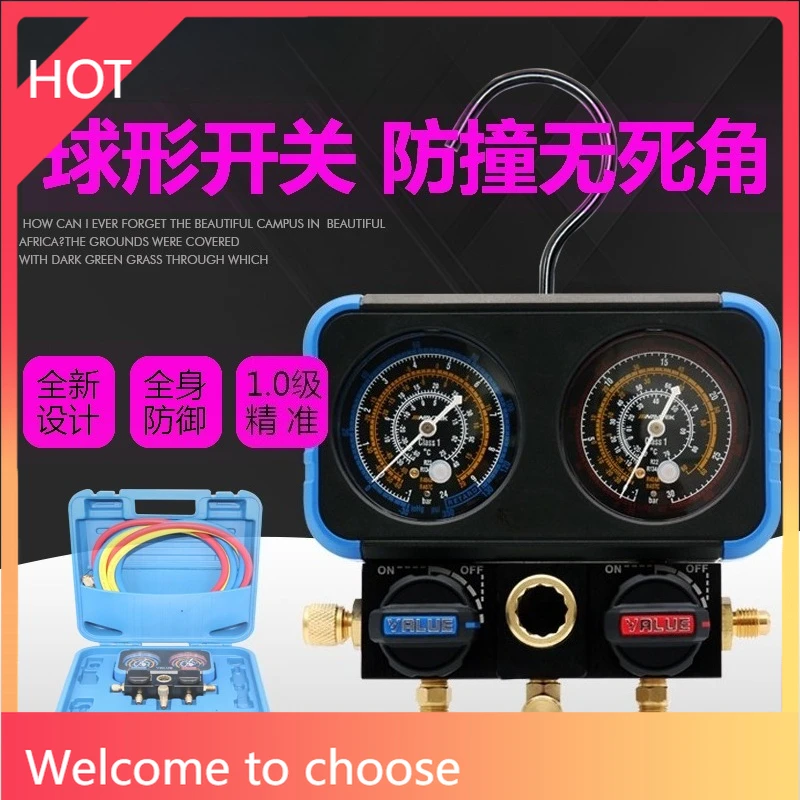 Automobile AC Fluoride Meter Snow Pressure Gauge Dual Valve Tool Set Diagnostic Tester R134a R12 Car Air Conditioning