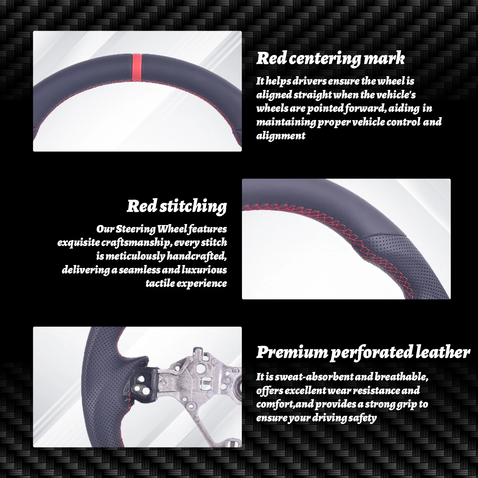 Full Leather Steering Wheel for Toyota 86 and for Subaru BRZ 2017-2020, D-Shape Flat Bottom Perforated Leather Grip
