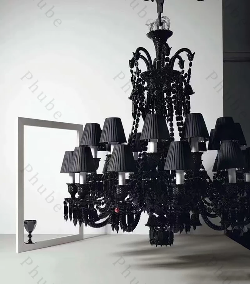 

Luxury Black Crystal Chandelier light For Villa Living Room Modern Hanging lamp for Restaurant Bedroom Big Stair Pendant Light