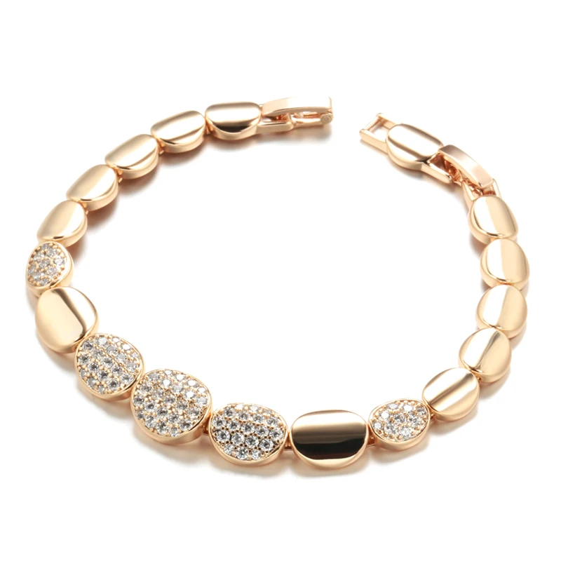 Kinel Fashion 585 Rose Gold Oval Link Bracelet For Women Luxury Natural Zircon Fine Daily Bracelets Ethnic Wedding Jewelry