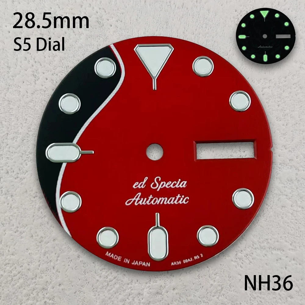 28.5mm S5 Logo Camouflage Dial Suitable For NH35/NH36/4R36 Movement Green Luminous Dual Calendar Watch Modification Accessories
