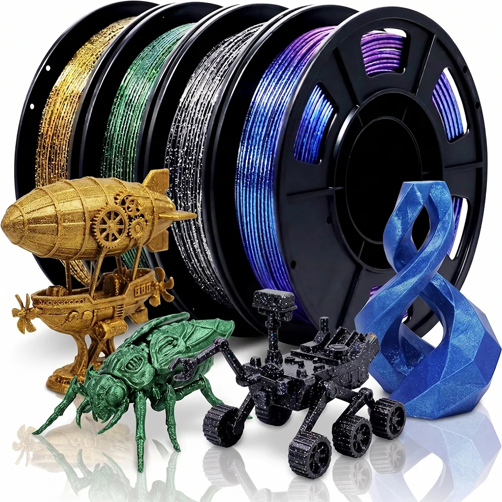 Galaxy PLA 3D Printer Filament 1.75mm Multi Color Glitter 250g*4 Pack Durable 3D Printing Filament for FDM/FFF 3D Printers