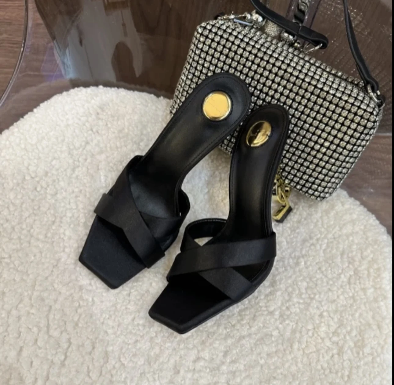 Sandalias de tacón alto con letras sexys para mujer, de verano, para exterior, transpirables, de corte bajo, a la moda, con s...