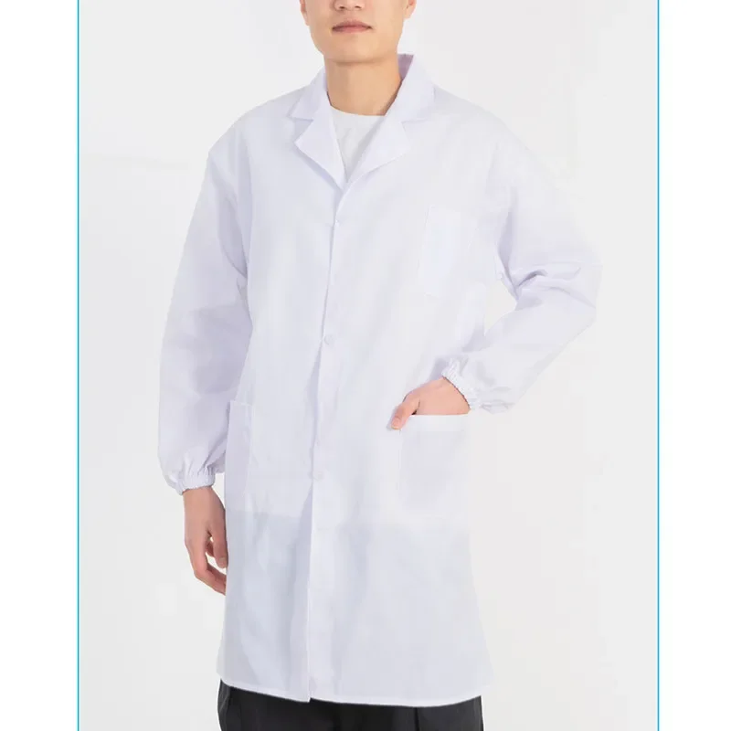 Blouse de laboratoire blanche unisexe à manches longues pour hommes et femmes, col à revers cranté, bouton vers le bas, infirmière médicale, uniforme de médecin, tunique, chemisier, RZ4190