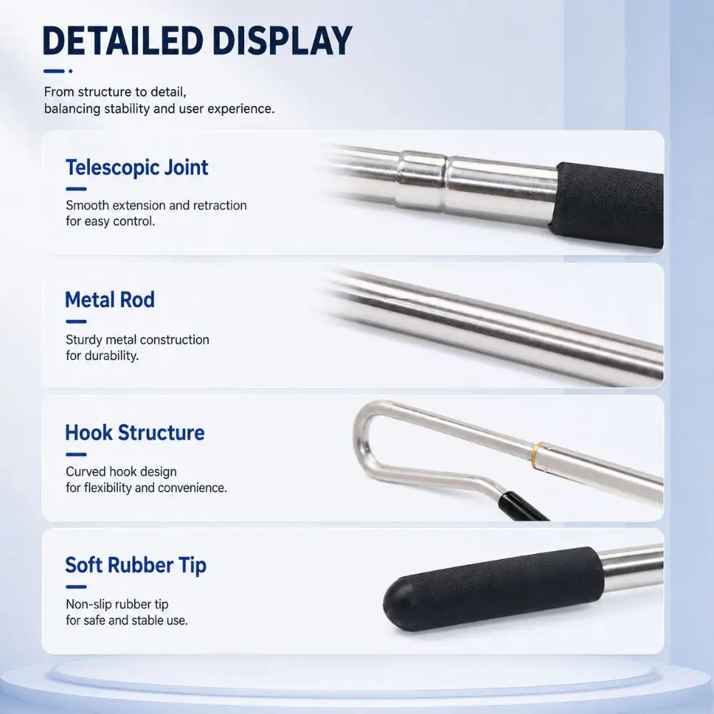 Stainless Steel Puppet Arm Control Rod Anti-slip Handle with Soft Rubber Hook Telescopic Puppet Stick