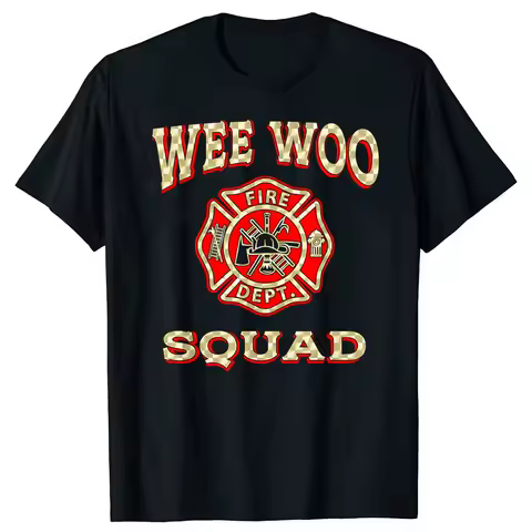 WEE WOO SQUAD Funny Firefighter Fire Truck Graphic T-shirts Men Women Fashion Casual Tshirt 100% Cotton Loose Oversized T Shirt