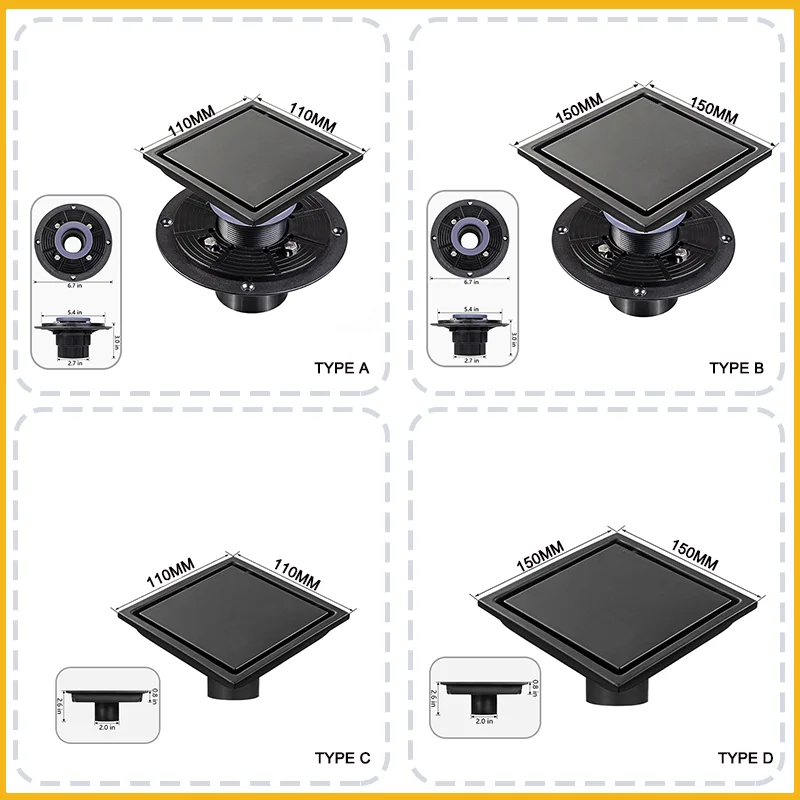 Imagem -05 - Dreno de Piso de Invisível Desodorante Quadrado Filtro de Lixo Dreno de Chão de Chuveiro Filtro de Água Acessórios do Banheiro Aço Inoxidável