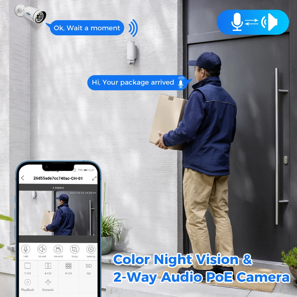 Hiseeu-Câmera IP Outdoor Security POE, Bala ONVIF, Áudio Bidirecional, Detecção Humana, Cor, Visão Noturna, Câmeras de Vigilância, 4K, 8MP