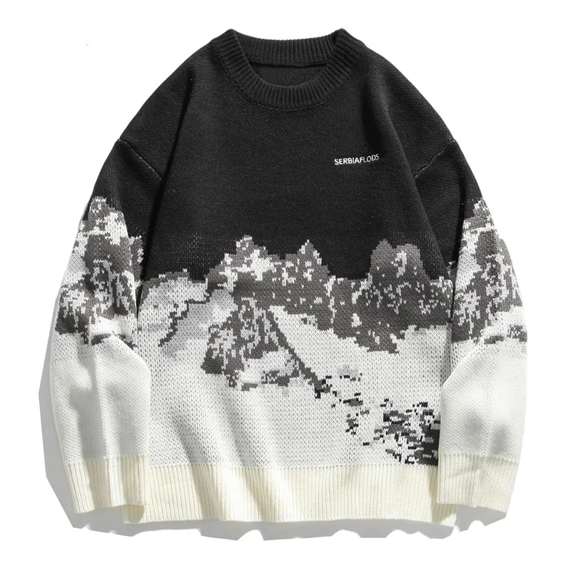 

Snow Mountain Knitted Jumper Sweaters Streetwear Mens Hip Hop Harajuku Pullover Knitwear Tops Fashion Knit Outwear Male Women