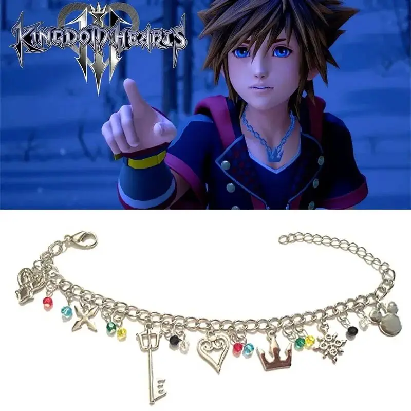 Classic Game Sora Kingdom Hearts Videogames Keyblade Vintage Charms Bracelet Bangles Chain Links Bracelets Christmas Jewelry