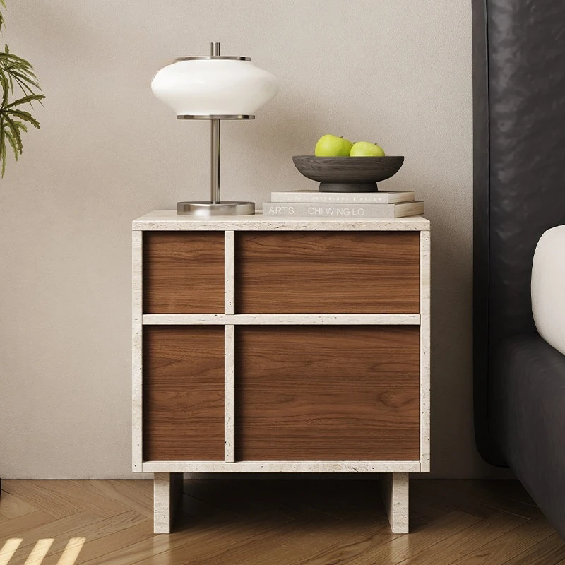 Solid wood 2025 new bedside table medium antique travertine walnut small light luxury solid wood narrow