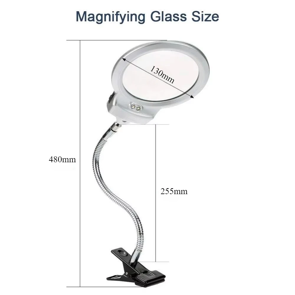 360 Degrees Adjustable Illuminated Folding Magnifying Lamp 2 X 5X Lens For Reading And Close Work Clip On Magnifier Glass