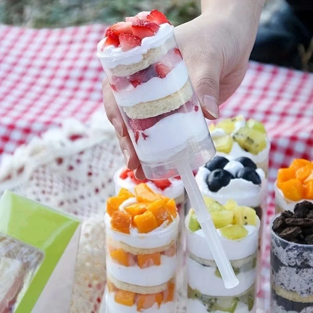 10pcs Transparent Push Cake Holders Reusable Cylinder Shaped Small Cake Mold Containers With Lids Push Cake Pops view 2