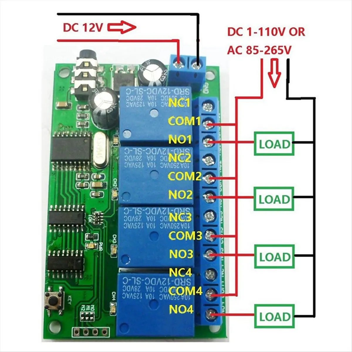Compatible AD22B04 4 Channel Relay DTMF Tone Signal Decoder Remote Control Relay Module 12V DC for PLC Smart Home