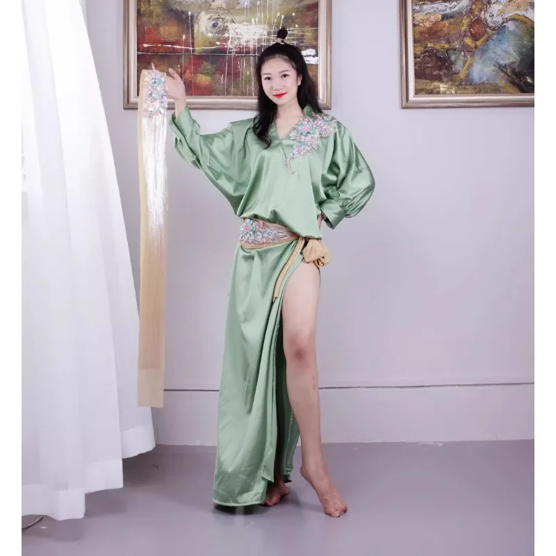 Trajes de dança do ventre personalizados, vestido de dança oriental, roupas de prática, roupas folclóricas, baladyshabby, branco, verde