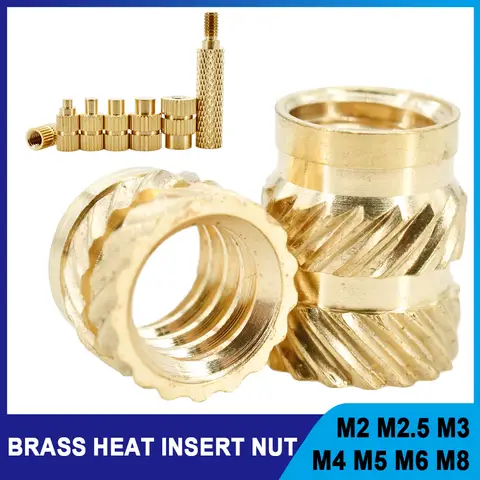 M2 M2.5 M3 M4 M5 M6 M8 isıtma pirinç dolgu somunu çift twiknurled tırtıllı dişli 3d yazıcı ekler sıcak eriyik fındık lehimleme uçları