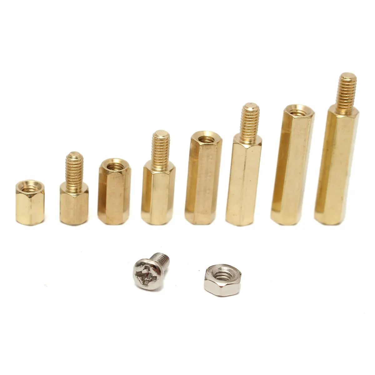 120pcs M3 남성 여성 황동 16 진수 열 Standoff 지원 스페이서 기둥 M3 나사 너트 PCB 보드
