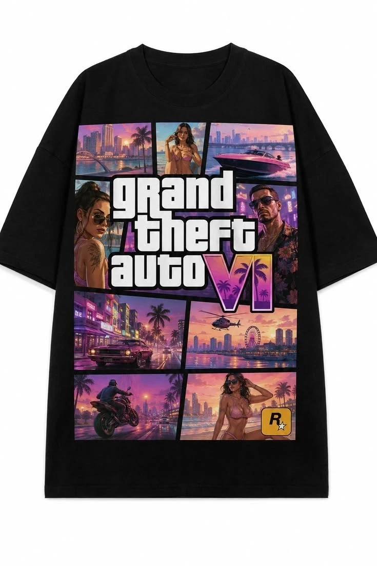 GTA 6 2026 Tshirt Grand Theft Auto VI Game Character Graphic Unisex Short Sleeve Cotton Tee Gaming Fans T-shirt Casual Tops