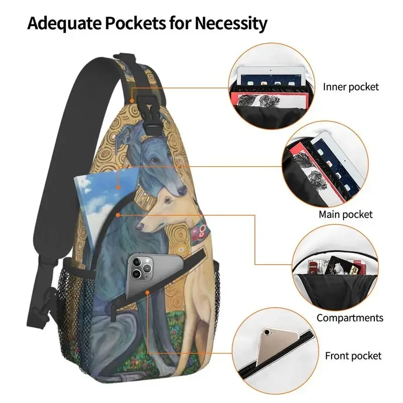 Gustav Klimt Greyhound Hund Schulter taschen für coole Whippet Sihthound Hund Schulter Brust Cross body Rucksack Radfahren Camping Daypack