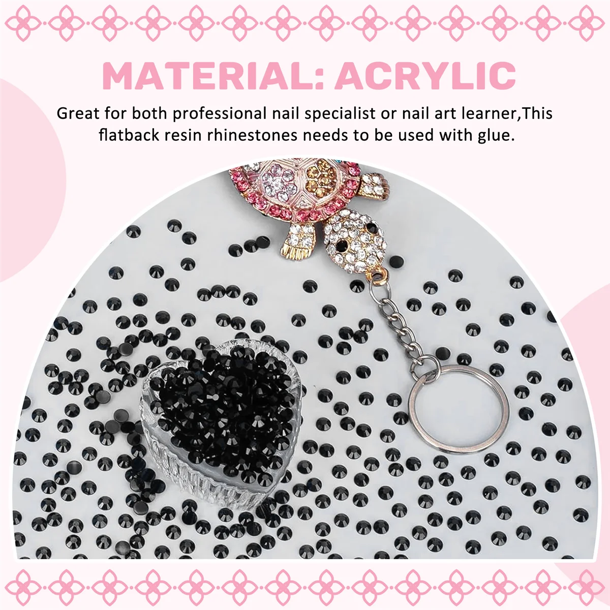Nail Stickers 2000pcs Crystal Flatback Acrylic Rhinestones Beads Nail Art (Black)