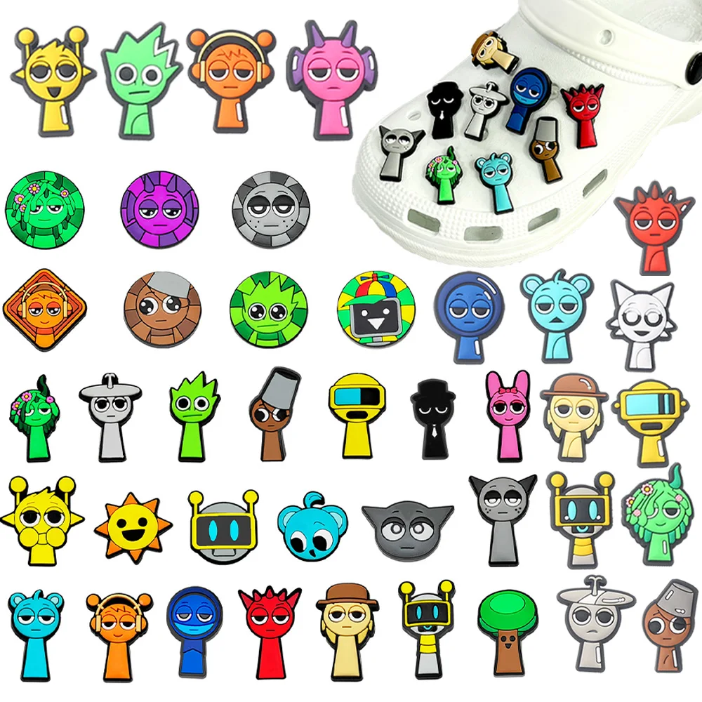 Hot Sales 16-100Pcs Cartoon Sprunki Game Series PVC Shoe Charms Accessories For Sandals DIY Detachable Shoe Decorations