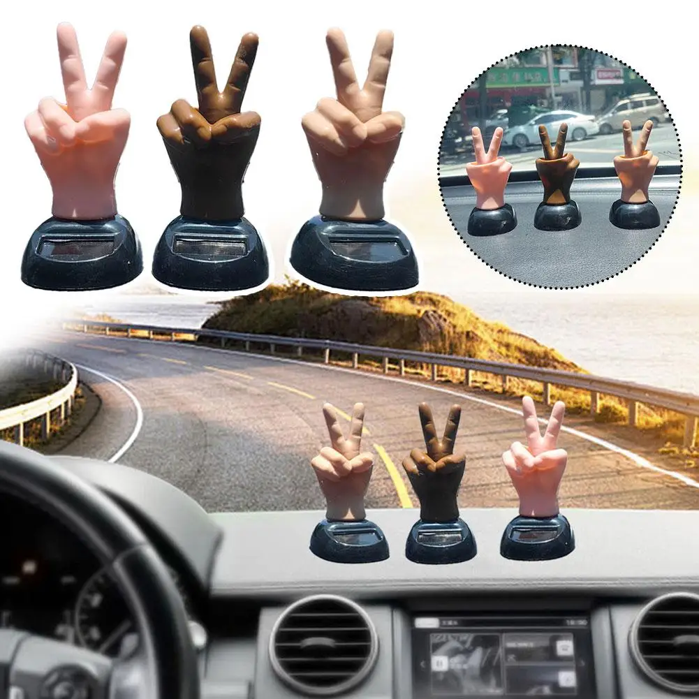 Solar Powered Two-finger Salute Shaking Toy Car Dashboard Decorative Creative Ornament Car Dashboard Dancing Figure Brown T Q5P9