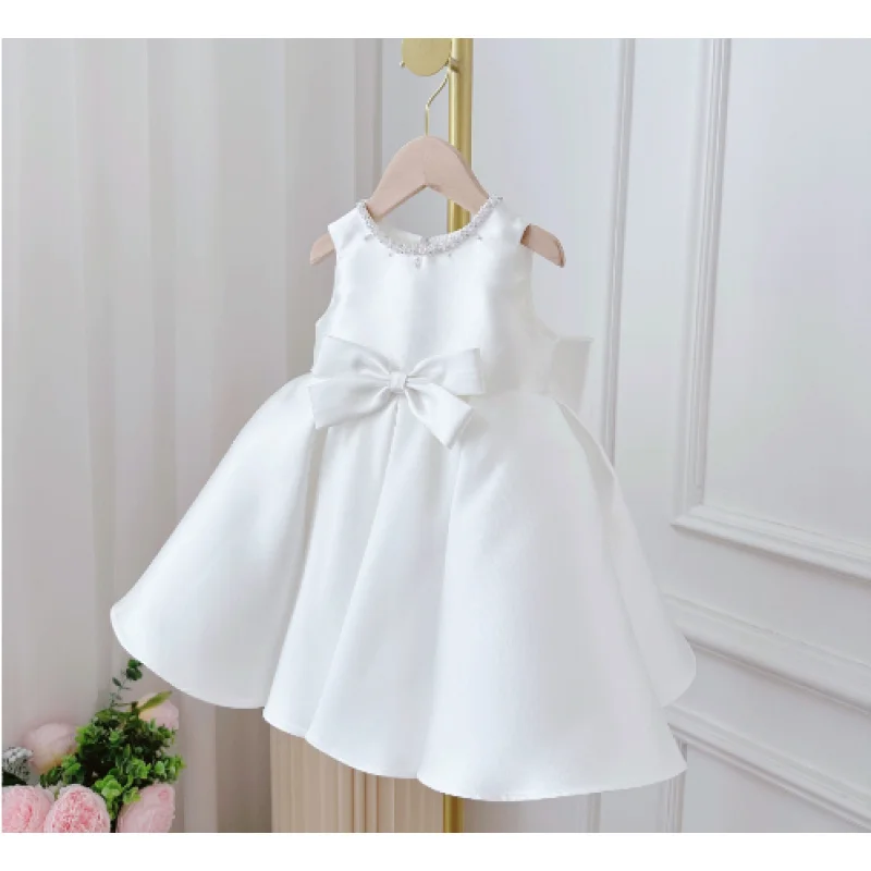Girls New High-End Satin Host Flower Girlfriend's Banquet Dress Princess Dress
