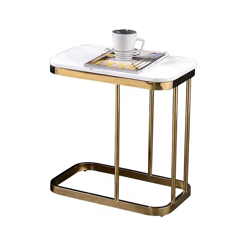 Luxury Stainless Steel Frame Sofa Side Table Nordic Modern Simple Marble Top Square Side Coffee Table