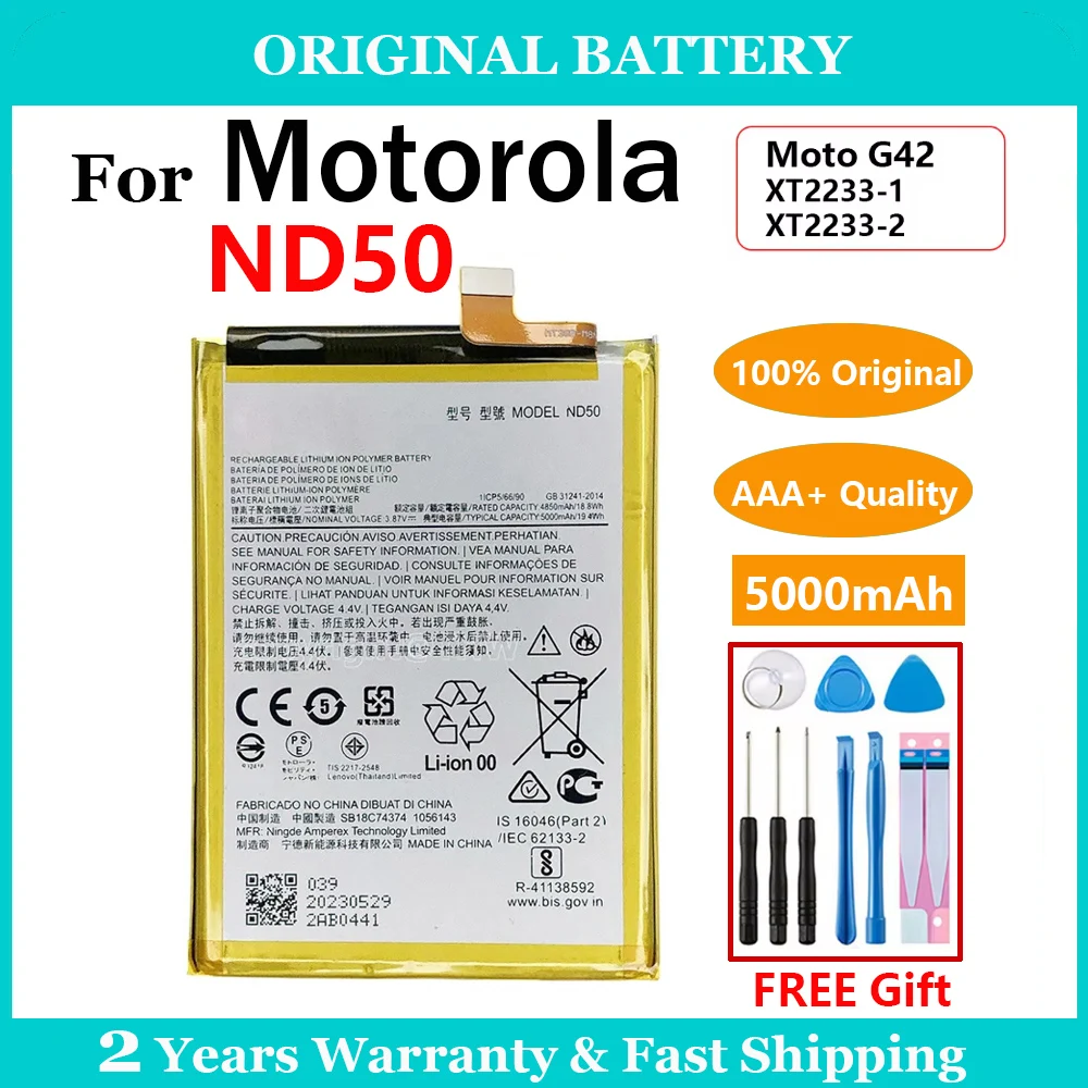 

100% Original 5000mAh ND50 Battery For Motorola MOTO G42 XT2233-1 XT2233-2 Replacement Batteries Rechargeable Battery +Free Tool