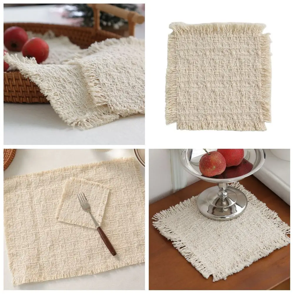 New Beige Color Cotton Placemat Cotton Soft Table Mat Square Shape Photo Props