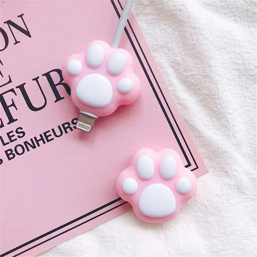 New Cute Cartoon Pink Cat Paws Cable Winder Protector for IPhone Cable Kawaii Desktop Wire USB Cable Charger Line Protector