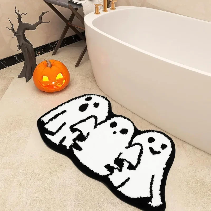 Faux Sheepskin Plush Halloween Ghost Bath Mat Absorbent Quick Dry Non Slip Toilet Entrance Living Room Door Home Rug