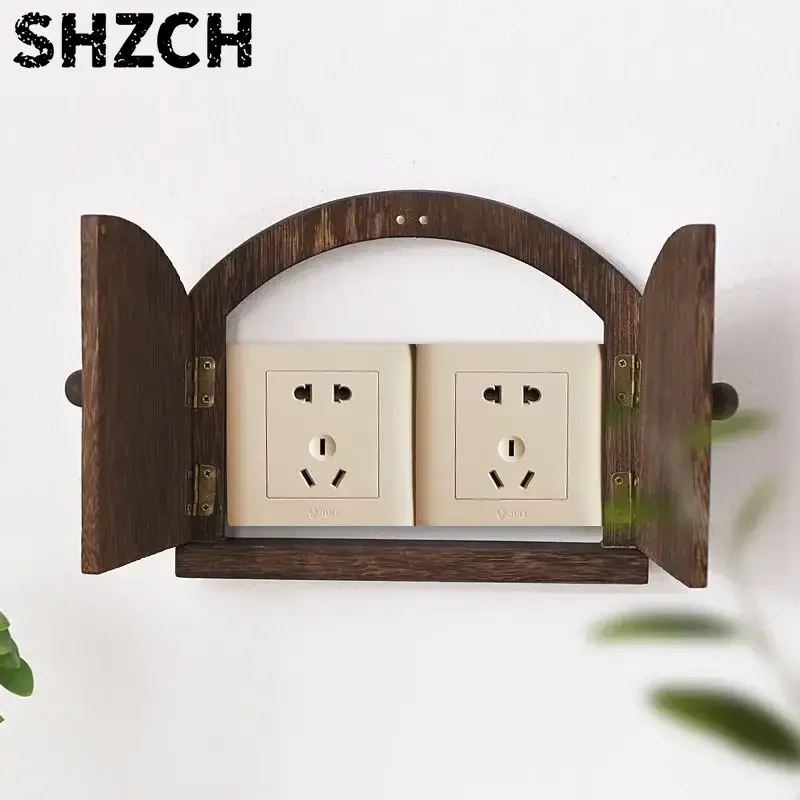 Wood Single Double Door Switch Protective Cover Pasted Socket Decorative Frame Cover Protective Electric Shock Proof Case ZD615
