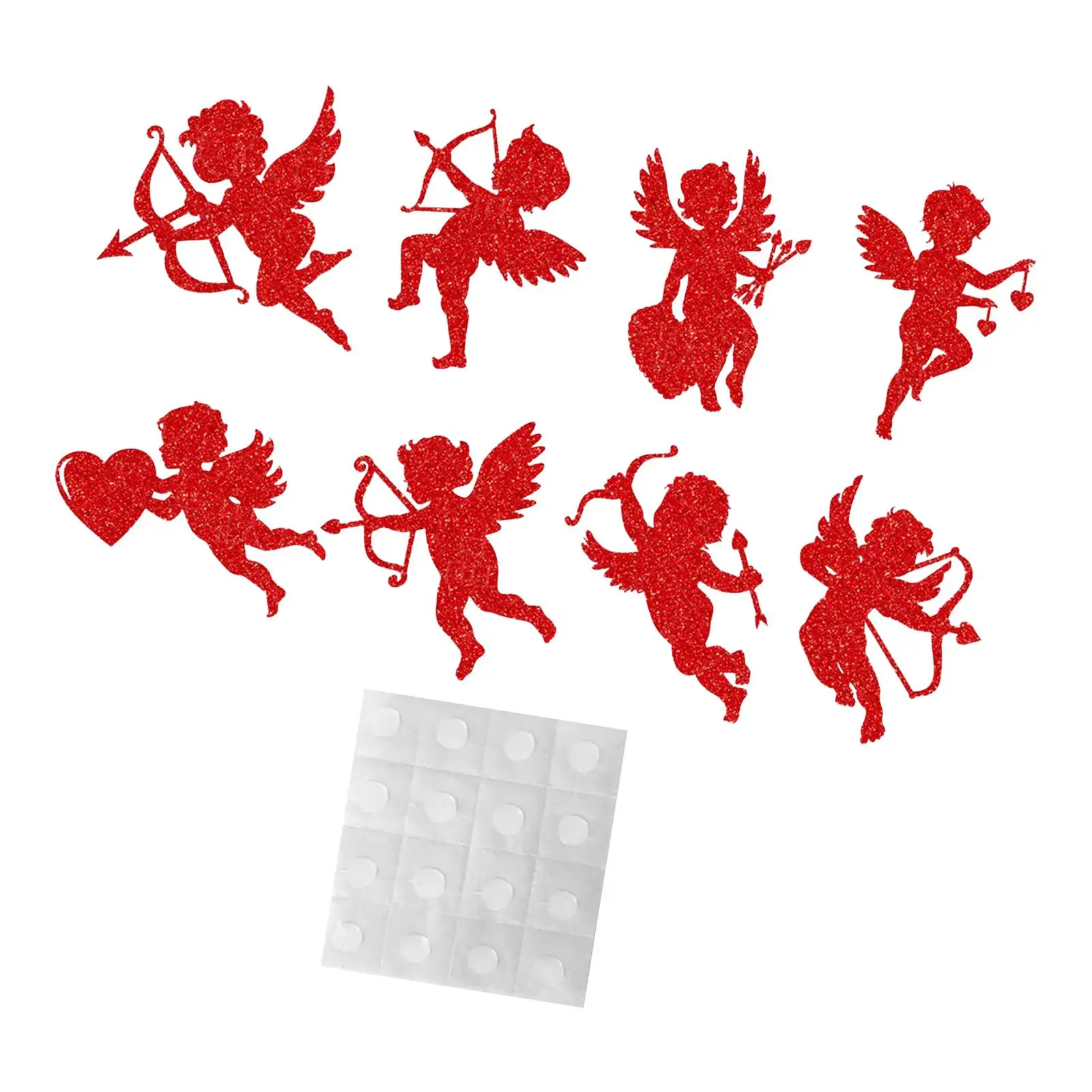 Cupid Shaped Valentine Window Clings Glitter Paper Cutouts for Romantic Wedding Wall Decor DIY Party Supplies