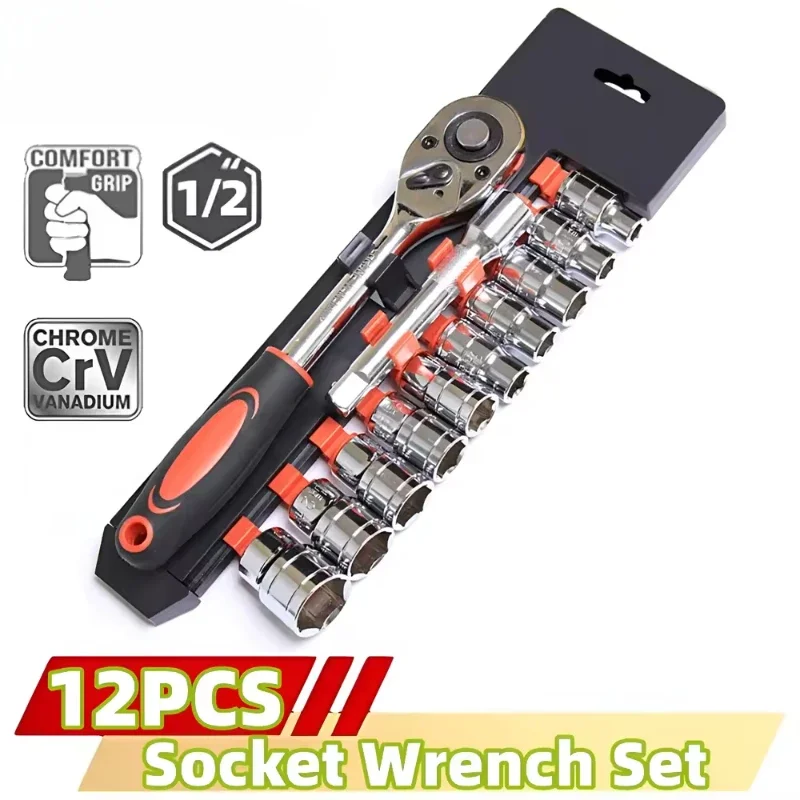 

12 Piece Ratchet Wrench Single Row Set, Manual Maintenance Tool for Automobiles and Motorcycles, Adjustable Wrench Set