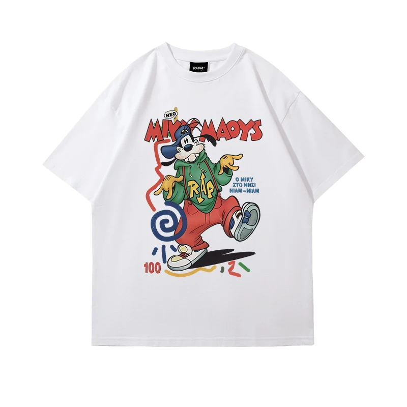 Disney Mickey Goofy Dog Couple Short Sleeve Summer T-shirt Men American Fun Casual Loose Cotton Base Family Matching Outfits