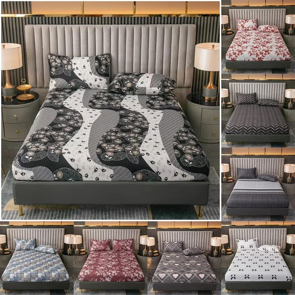 1PC Cartoon Animal Printed Matte Fitted Sheet Non Slip Adjustable Mattress Covers Fully Fitted Sheet Full Twin Queen King Size