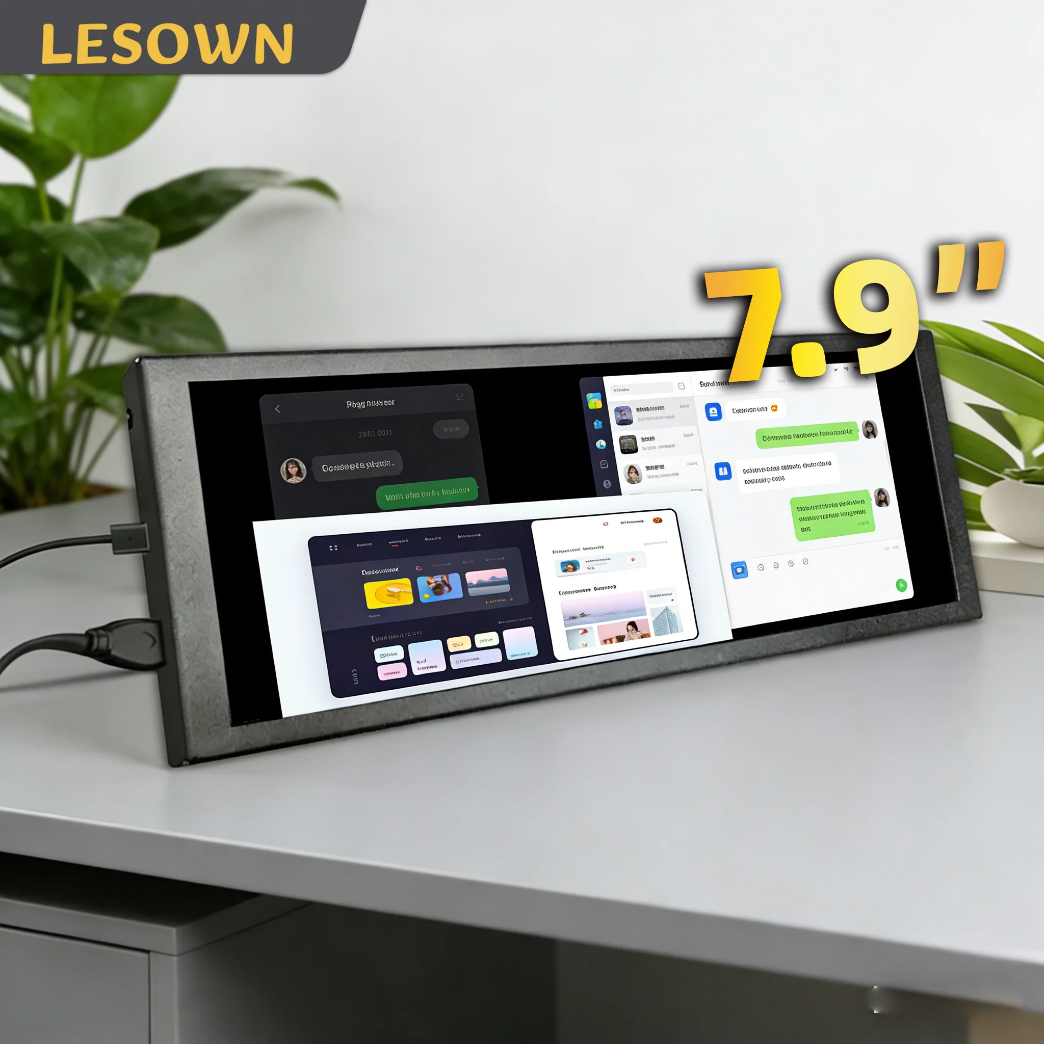 

Портативный мини-монитор LESOWN 7.9 дюймов, вытянутый дисплей 400x1280, внешний расширенный экран для ноутбуков и ПК, музыкальный спектр