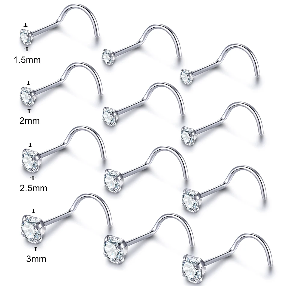 10/20/50Pcs Stainless Steel Nose Piercing Nariz Jewelry Roud Gem Nose Rings for Women Screw Nostril Pircing Earring 18G /20G