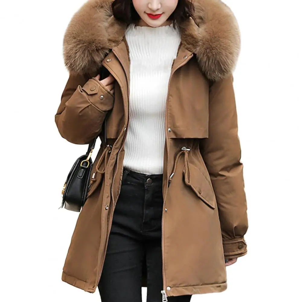 

Women Coat Hooded Winter Jacket with Faux Fur Collar Warm Zipper Closure Coat for Autumn chaquetas para mujeres