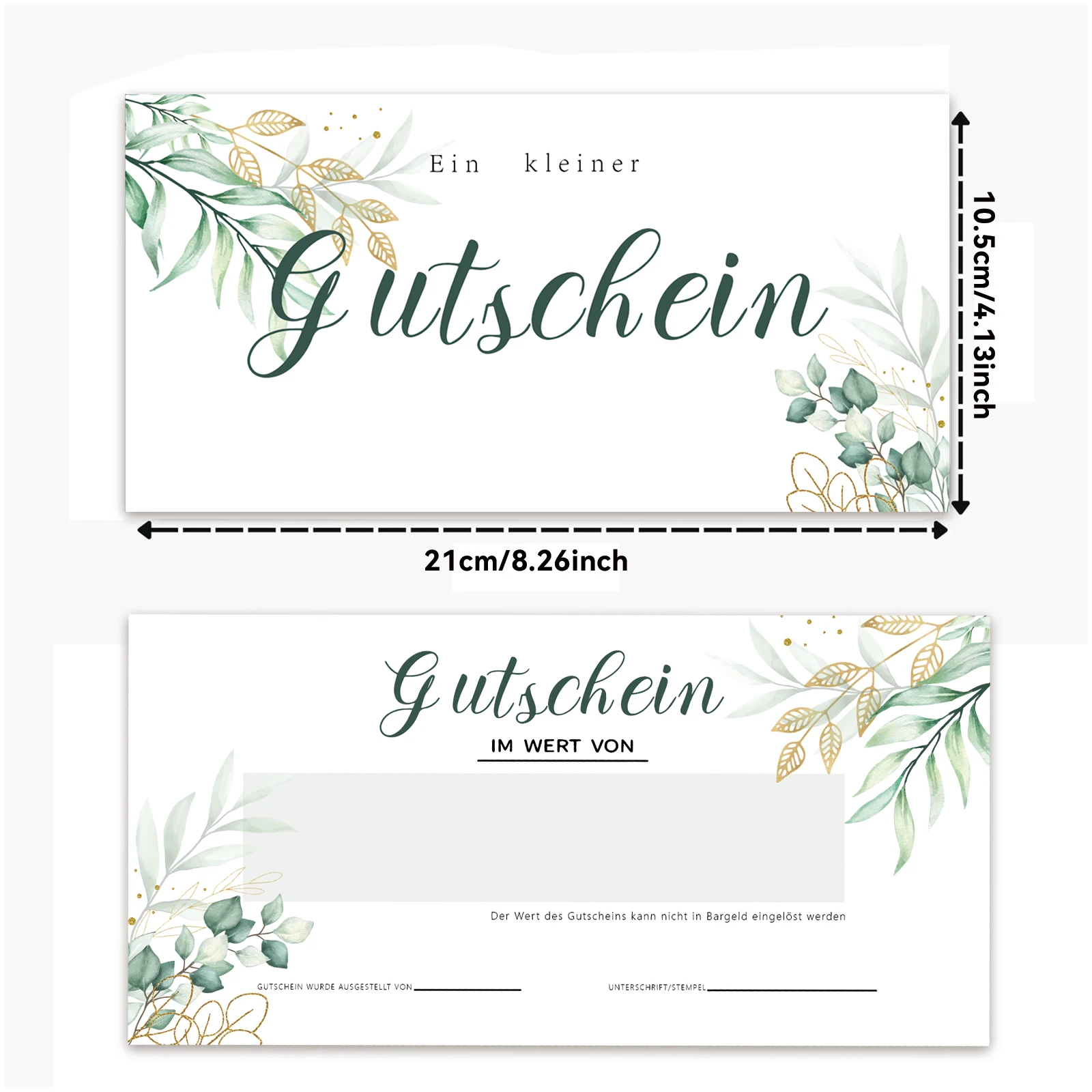 25 قطعة من القسائم الفارغة، تصميم نمط أوراق الأوكالبتوس، ألوان مائية وأوراق الأوكالبتوس الذهبية، قسائم هدايا للعملاء،