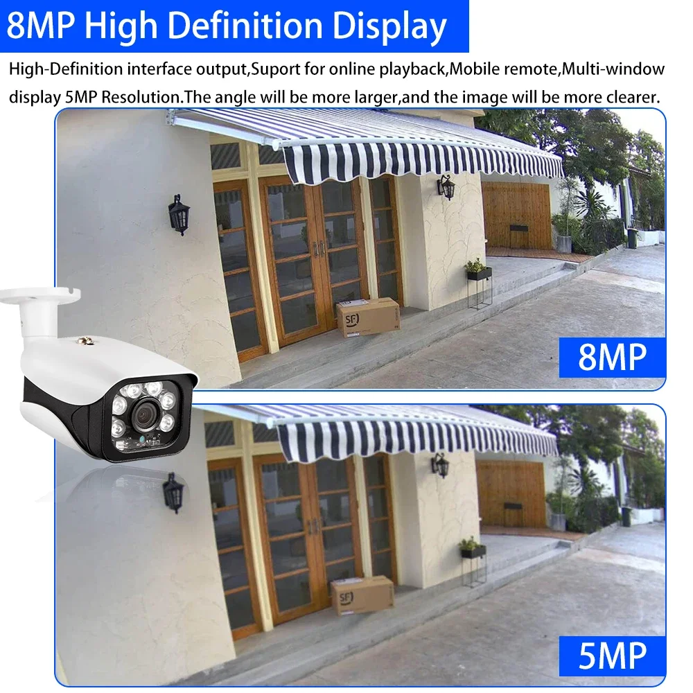 4K 8MP Poe IP Security IP Camera Human Detection Audio Record  Infrared IR 50M Built-in MiC Surveillance Bullet Video For Nvr