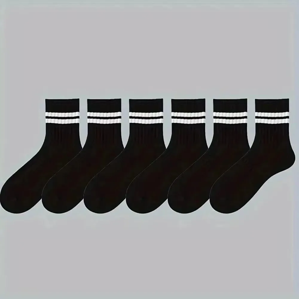 6/10 Paar Herrensocken für Frühling und Herbst, schlicht, lässig, schwarz-weiß gestreift, atmungsaktiv, mittellange Socken, hochwertige Rundhalssocken – Detail 5