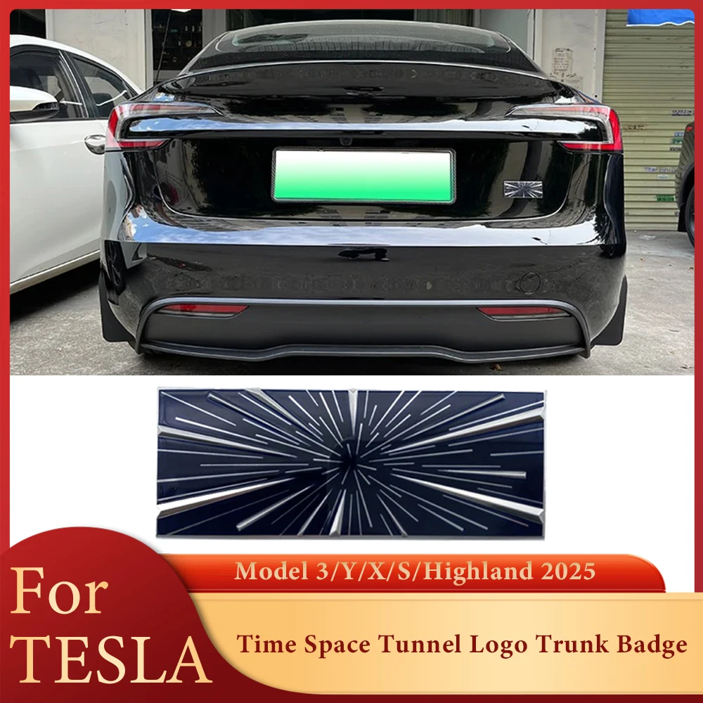 

For Tesla Model 3/Y/X/S/Highland 2025 Car Time Space Tunnel Logo Trunk Badge Emblem Decals Sticker Plaid Styling Accessories