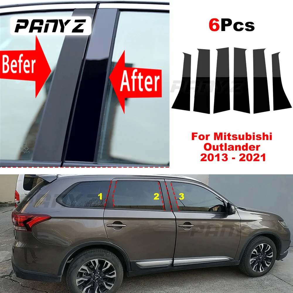 6Pcs Car Pillar Posts Door Window Trim Cover for Mitsubishi Outlander 2013 2014 2015 2016 2017 2018 - 2021 BC Column Sticker