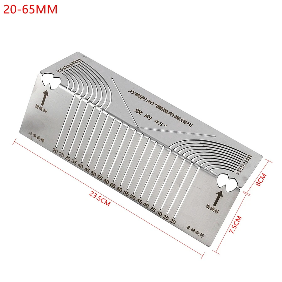 1 Piece Square Tube Rounded Corner Drawing Ruler Square Steel Drawings Two-Way 45 Degree Angle Precise Line Drawing Tool