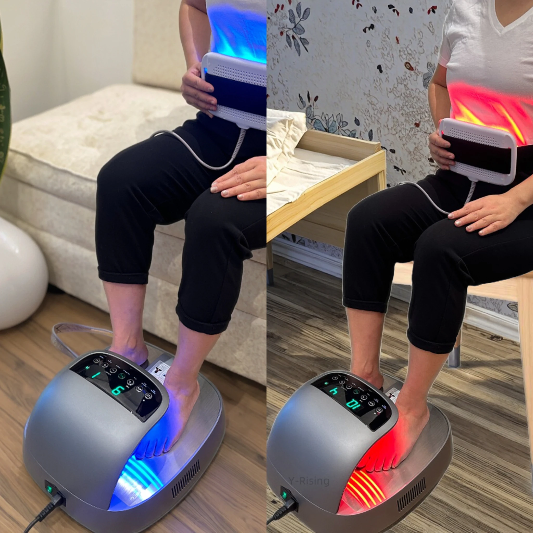 

New Professional Foot Massager Machine Foot Sterilization Blood Circulation RF Heating TERA hertz Red and Blue Ray 2 in 1