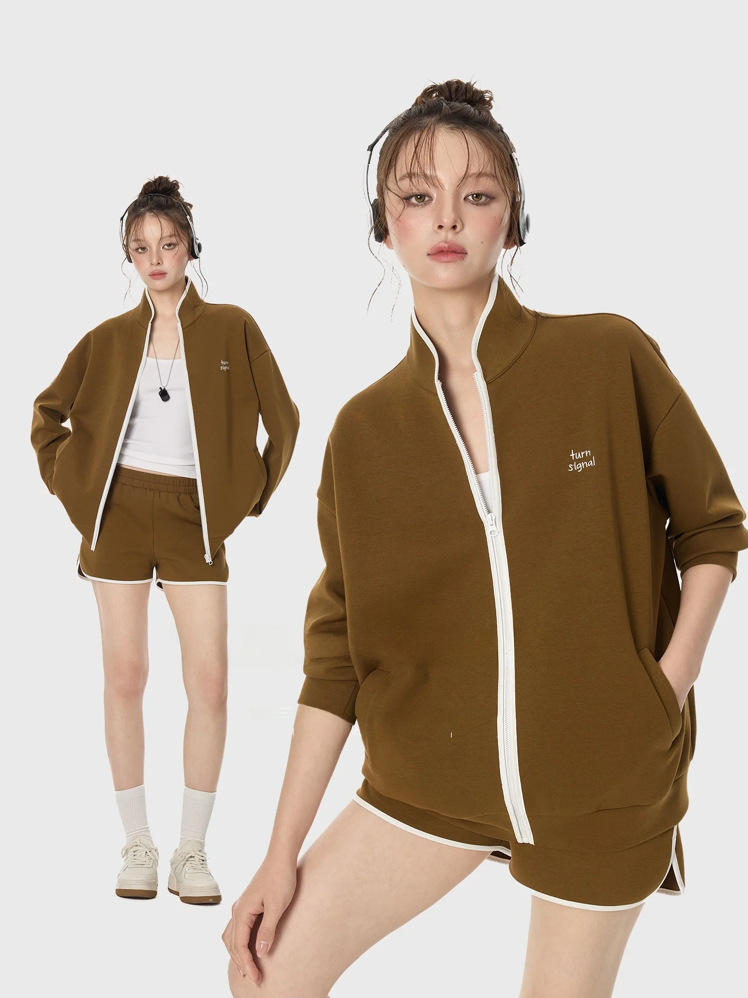 

TurnSignal Knitted Zipper Jaet orts Two-Piece Set Women's Spring 2026 Faion Casual Sportswear Ensemble Polyester Cotton...