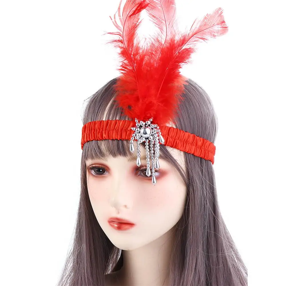 Chain Gatsby Cosplay Dress Headwear Korean Style Headband Feather Headwear Elastic Masquerade Party Hair Accessories view 2